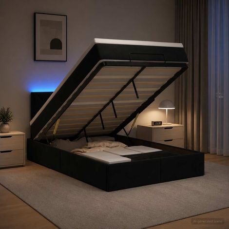 vidaXL Lit coffre avec matelas et LED Noir 120 x 200 cm Velours (1/5)