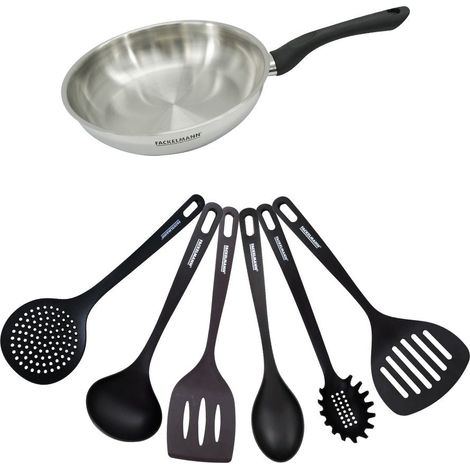 Set poêle 24 cm en inox et 6 ustensiles Fackelmann Geneva (1/5)