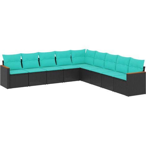 Maison Exclusive - 9-teiliges Gartensofa-Set mit Kissen, schwarze (1/5)
