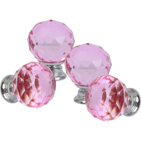 Domino Elegante Crystal Palace Möbelknopf 30mm in Chrom & Rosa 4 Stück (1/5)