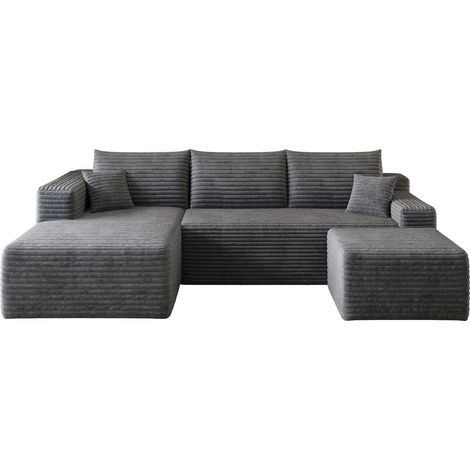 Canapé d'angle 241 cm en velours côtelé, assise profonde et confort moelleux, livré roulé sans montage, gris foncé, idéal pour salon moderne et gain de place CHICFURN (1/5)