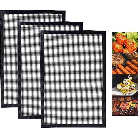 Tapis Grille Barbecue Réutilisable, Tapis de Cuisson Anti-adhésif pour Barbecue ou Yaourtières, Compatible Fonctionne Bien avec BBQ Electrique,Four, Gaz, Charbon - 3 Pcs (40 x 34CM)- (1/2)