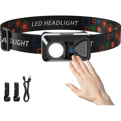 (1 paquet) Lampe frontale LED à détecteur de mouvement, rechargeable par USB, lumière blanche, lampe frontale portable pour la course et le camping. (1/5)