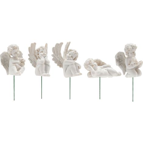 Ensemble de 5 figurines d'anges Cupidon en résine (avec insert) - Mini statues d'anges blanches résistantes, idéales pour la décoration du jardin, de la terrasse et de la pelouse
