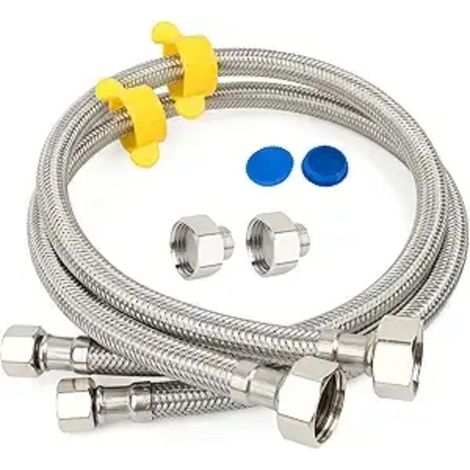 Lot de 2 flexibles tressés en acier inoxydable G 1/2" x G 1/2" pour robinet de salle de bain, toilettes, évier de cuisine, 150 cm (1/4)