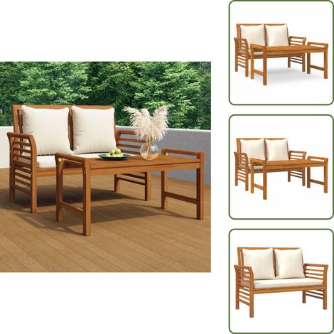 Salon de jardin avec coussins blanc crème 2 pcs Bois massif - Meubles De Jardin - Salon De Jardin - Set De Salon - Mobilier Extérieur - Acacia (1/5)