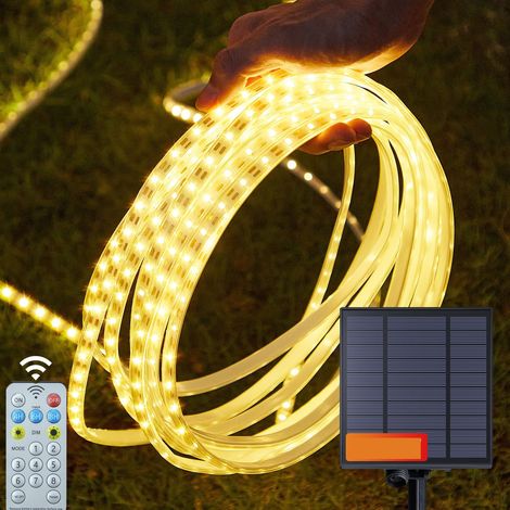 Bande lumineuse LED solaire de Noël de 20 m (65,6 pi), néon d'extérieur étanche, idéale pour décorer jardins, cours et parcs (lumière jaune) (1/5)
