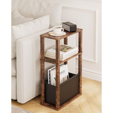 Table d'appoint étroite avec espace de rangement, table d'appoint étroite avec poche, table de chevet étroite à 3 niveaux, petite table basse pour petits espaces, chambre à coucher, salon (1/5)