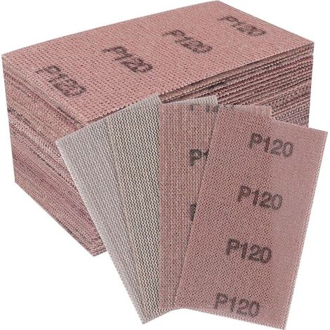 50 pièces Bande abrasive en filet 70x125mm - Feuilles abrasives auto-agrippantes - pour poncer sans poussière le bois, le mastic, la peinture, le plastique- Grain P120 (1/5)