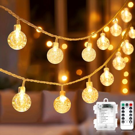 Luci natalizie decorative a LED da 10 metri (33 piedi) alimentate a batteria, con telecomando, impermeabili, da appendere, per interni ed esterni.