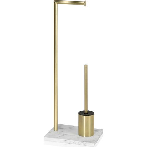 Porte papier toilette doré effet marbre avec porte brosse élégant - doré effet marbre blanc (1/2)