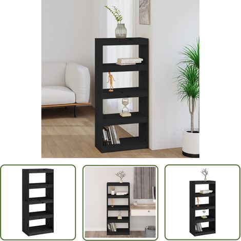Bibliothèque-Séparateur de pièce Noir 60x30x135,5 Pin solide (1/5)