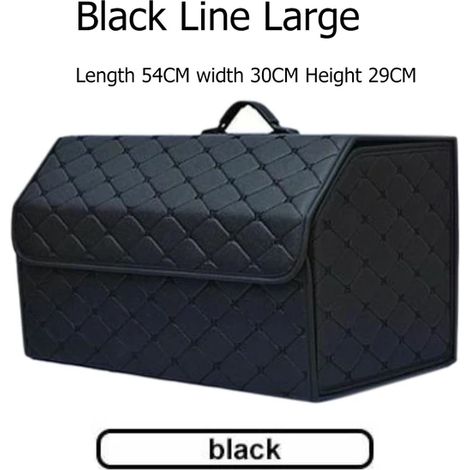 (Black Line-L) Sacoche de rangement multi-outils grande capacité pour voiture, boîte de rangement pliable en cuir, idéale pour les outils de coffre et les outils de sécurité. (1/5)