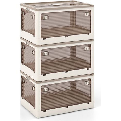 Juego de 3 cajas de almacenamiento con tapa sobre ruedas cajas apilables plegables accesibles por 5 lados de 132 litros