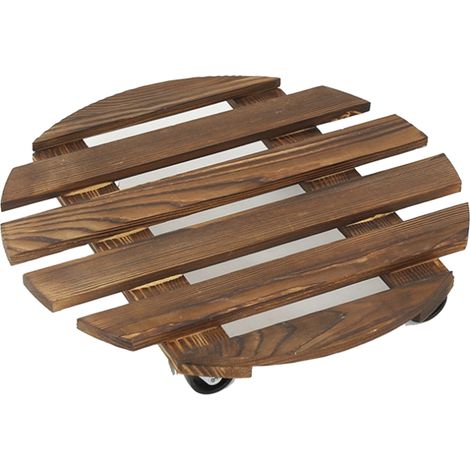 Support de plantes en bois avec roulettes silencieuses, présentoir rond pour grands pots de fleurs, intérieur et extérieur (1/5)
