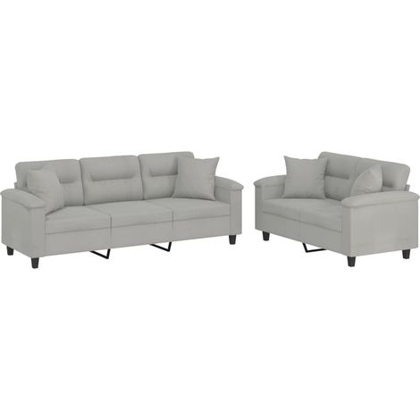 Maison Exclusive - Set Divani 2 pz con Cuscini Grigio Chiaro in Tessuto Microfibra