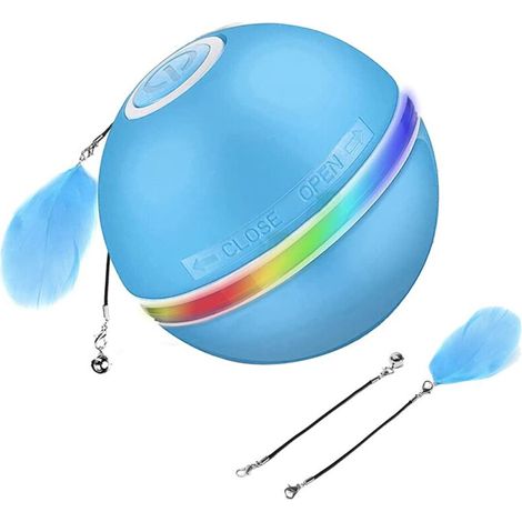 Balle interactive pour chat, lumière LED, rotation automatique à 360°, chargement USB, arrêt automatique après 30 minutes, bleu (1/5)