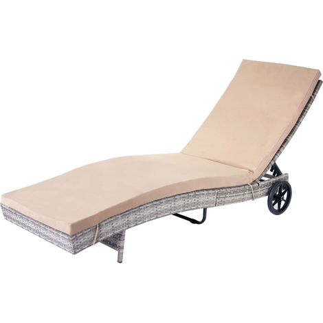 Sdraio da giardino lettino prendisole in polyrattan grigio cuscino beige 040004935