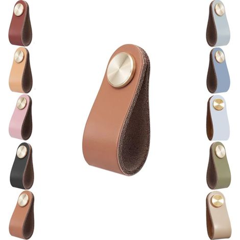 Maniglie per mobili in pelle, maniglie per cassetti in due parti, maniglie per mobili e armadi, maniglie anticollisione in stile vintage per credenze da cucina (1/4)