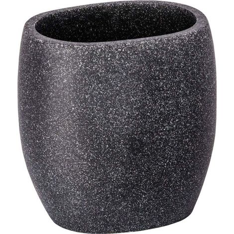 Badezimmerbecher, Zahnbürstenhalter, Puro, Polyresin in Sandoptik, 9,5 x 6,5 x 9,4 cm, Anthrazit