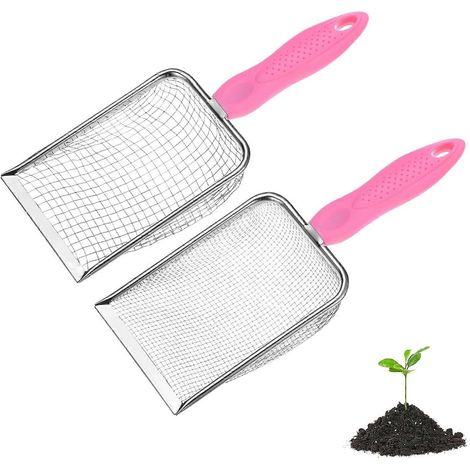 Tamis à terre jardin METERXITY lot de 2, maille 5/28 mm acier inoxydable, poignée antidérapante, pour sable terre cailloux compost blanc rose (1/4)