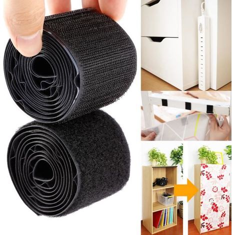 KLVGTIFS PUNoir Bande auto-agrippant Ruban adhésif autocollant crochet attache nylon 1mx50mm (1/4)