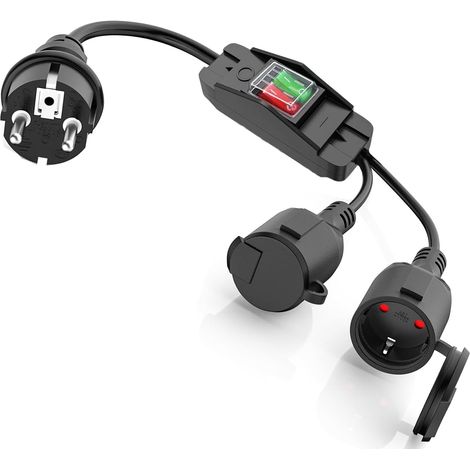 Câble d’extension 2 prises, prises étanches IP44 pour une utilisation en intérieur et en extérieur, prise double 3680W avec interrupteur individuel 250V/16A pour la maison,le bureau et une utilisation (1/5)