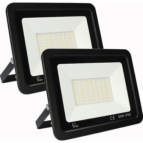 Outdoor LED Floodlight 50 W, Outdoor LED Spotlight with 72 LEDs Outdoor Lighting, IP65 Waterproof, 4500 K Spotlight for Garden, Garage, Entrance, Courtyard, 2 Pieces Black (1/5)