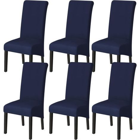 Lot de 6 Housse de Chaise de Salle à Manger (Bleu Marine), Housse de Chaise Extensible Couverture de Chaise Grande Universelle Lavables, Facile à Nettoyer pour Décor Salle à Manger Salon (1/5)