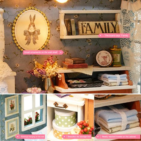 Maisonnette en bois DIY à assembler, décoration (coffret, 1 set) Style basique Temps de Forêt Bleue, comme sur l'image (1/5)