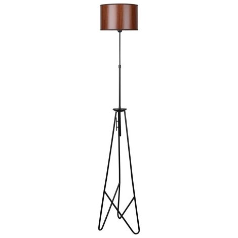 LAMPADAIRE FLOTTANT NOIR 1X60W E27 ABAT-JOUR BOIS FONCÉ