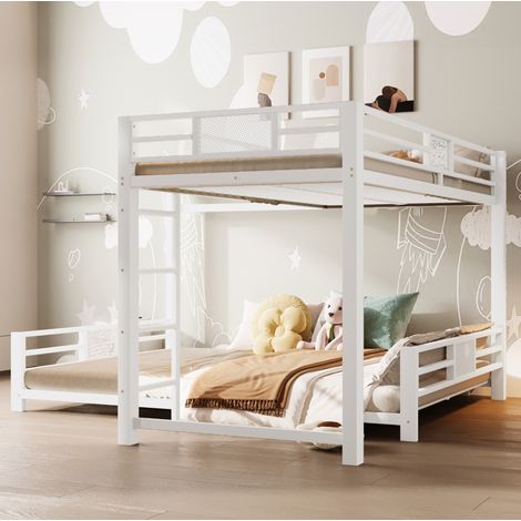 Letto a castello a L in metallo 90 x 200 e 140 x 200, bianco HAVRYA (1/5)