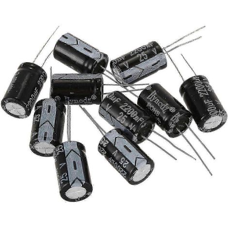 10 condensateurs électrolytiques en aluminium noir 2200 µF 25 V, 1,3 x 1,3 x 2,1 cm, SDWHBYV (1/4)