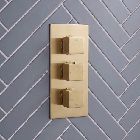 Signature React Thermostatic 2 Outlet Concealed Shower Valve Triple Handle - Brushed Brass (1/3)