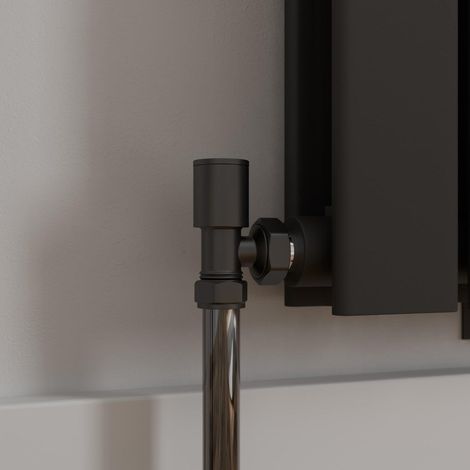 Modern Angled Heated Towel Rail Radiator Valves Pair 15mm Black Round Manual (1/3)
