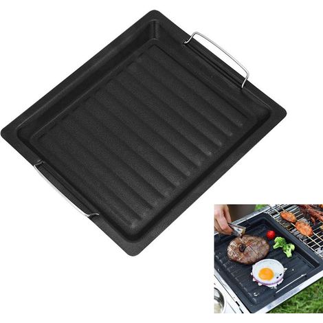 BBQ Grill Platte, Pfanne Grill Grillpfanne Kochen, Wendeplatte Gusseisen Pizzaplatte, Accessoires de gril à gaz universels, pour le camping en plein (1/5)