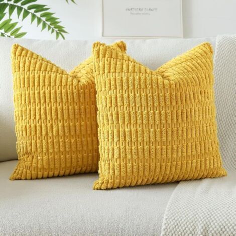 Set of 2 Mustard Yellow Corduroy Cushion Covers, 45x45 cm, Soft and Elegant, Sofa Decoration, Living Room, Bedroom (1/5)