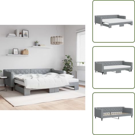 Tagesbett Ausziehbar mit Matratze Hellgrau 90x200 cm Stoff - Sofa Bett - Schlafsofa - Gästebett - Tagesbett - Wohnzimmer Möbel (1/5)