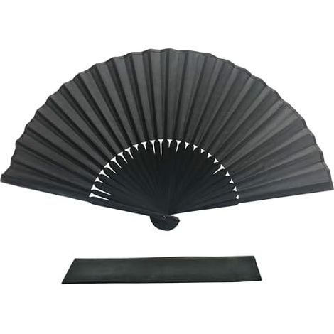 Ventilateur pliant à la main, tissu de soie noir côtelettes de bambou à la main ventilateur chinois avec une poche à main de mariage cadeau faveur des enseignants cadeau (1/5)