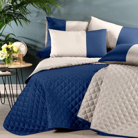 Caleffi 81893 Raso di Cotone Suite Copriletto Primaverile per Matrimoniale Letto, Blu Corda (1/3)