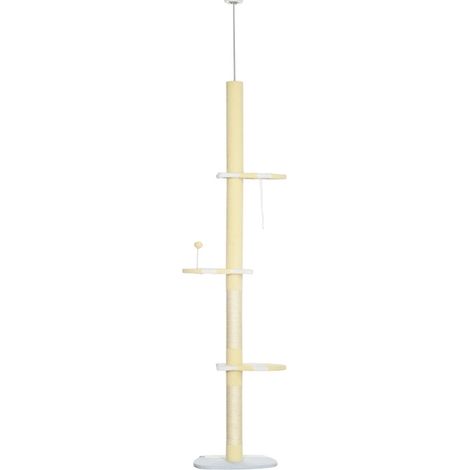 Albero tiragraffi regolabile da soffitto con pali in sisal e base antiscivolo 220-260 cm giallo (1/4)