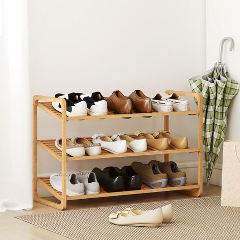 Étagère à chaussures à 3 niveaux pour 12 paires de chaussures avec étagères en lattes de bambou, 76x33x50.8 cm, couleur bois
