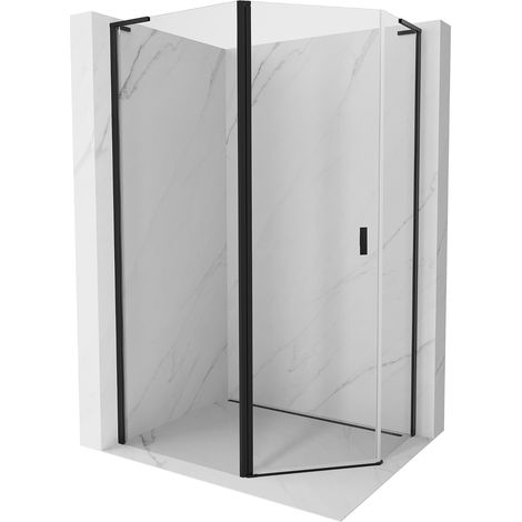 Mexen Mist L cabina de ducha pentagonal asimétrica abatible 90 x 80 cm, transparente, negra - 8A8L-090-080-70-00 (1/5)