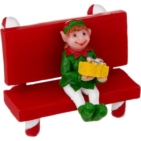 Paris Prix - Accessoire Village De Noël lutin Sur Banc 6cm Rouge