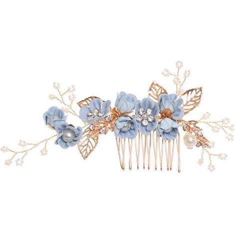 Peigne à cheveux tendance orné de cristaux, coiffe en alliage et strass, accessoire de coiffure de mariée (bleu)-Blue (1/3)