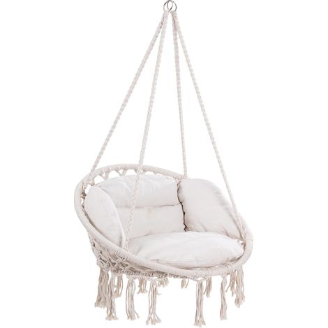 Fauteuil suspendu avec 2 coussins crème, acier galvanisé, 150 kg (1/5)