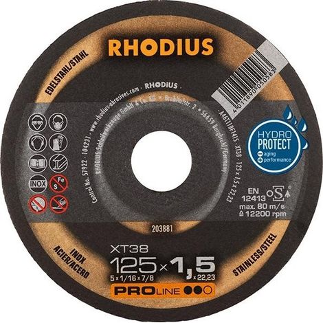 Disco de corte RHODIUS XT38 - Ø125 mm x 1,5 x 22,23 mm - Acero inoxidable - 203881 (1/3)