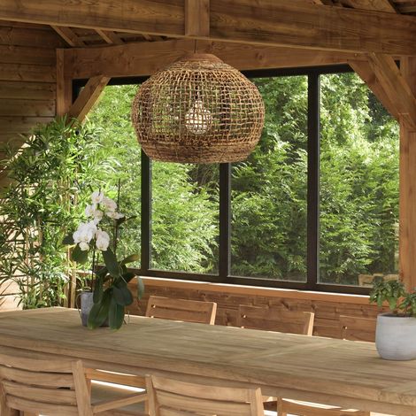 SIXTINE - Suspension 'boule' 60x60cm en bois teck et rotin naturelle (1/5)