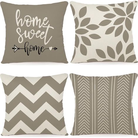 Lot de 4 Taie d'oreiller,Lin,45x45cm,Fermeture invisible,Décoratif,Salon,Chambre,Jardin (1/5)