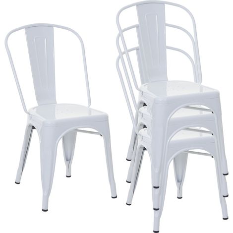 4x chaises de salle à manger cuisine bistro design industriel en métal blanc empilable 040000546 (1/5)